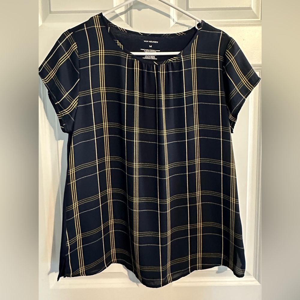 Van Heusen Navy and Yellow Plaid Top